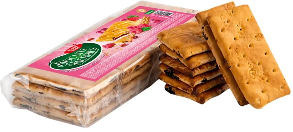 Печиво затяжне Житомирські ласощі з начинкою "BISCUITS & BERRIES" малина та родзинки 210 г * 8 шт - фото 2