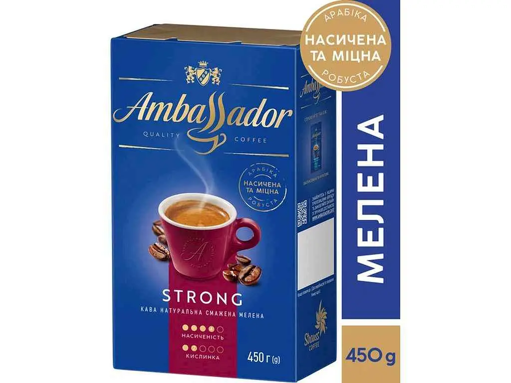 Кава мелена AMBASSADOR 450г Strong, вак.уп.