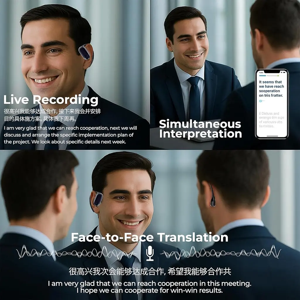 Наушники AI Translation со 168 языками, Bluetooth 5.4, голосовой перевод в режиме реального времени, HD-звонки, длительное время - фото 3