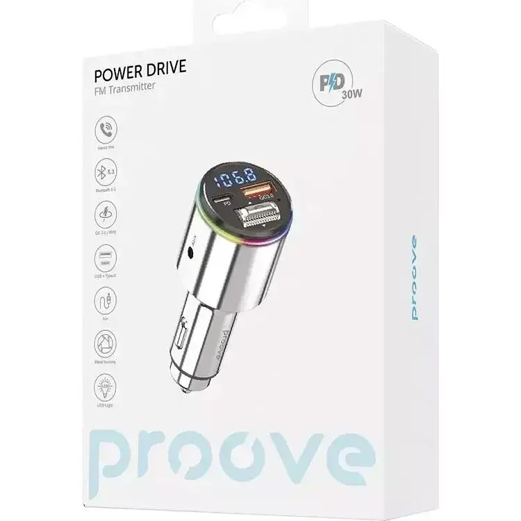 FM-трансмітер Proove FM Launcher Power Drive 30W USB-C+USB-A+AUX Silver (FMPD30110006) [138406] - фото 5