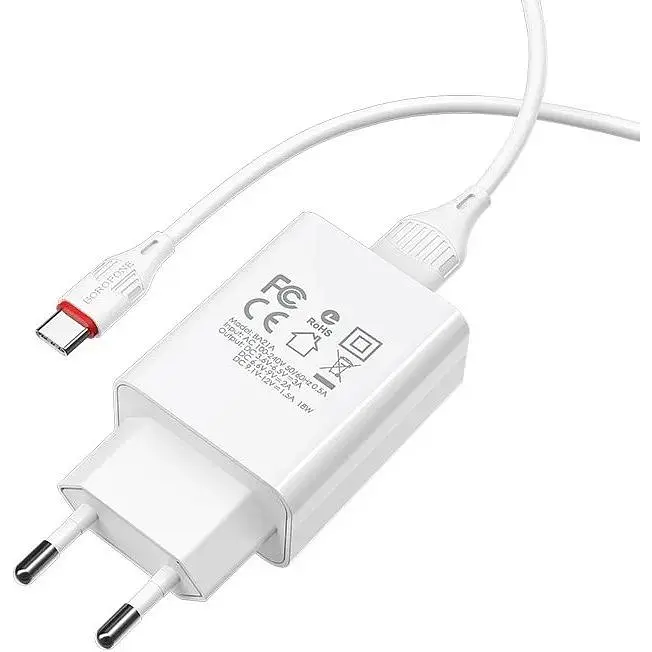 Зарядний пристрій Borofone BA21A Long jorney QC3.0 3A 18W з BX17 Type-C cable white - фото 2