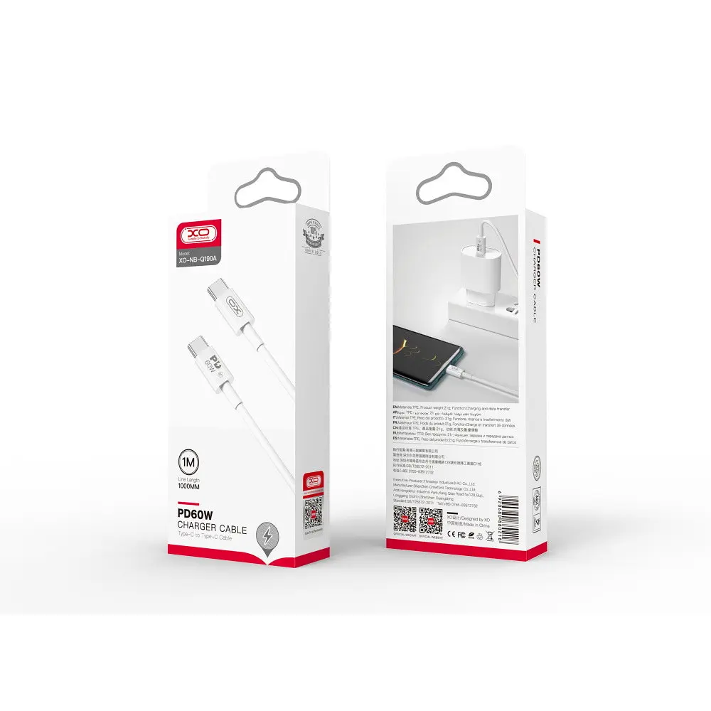 USB Кабель XO NB-Q190A Type-C-Type-C PD 60W 3A 1.0m Білий - фото 2