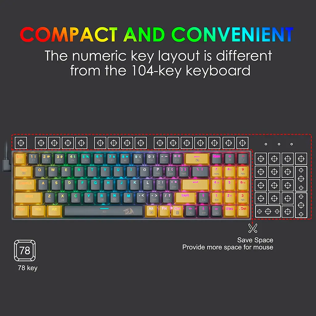 Клавиатура Redragon K688 RGB USB Mini [K688RGB-BW] [84556] - фото 4