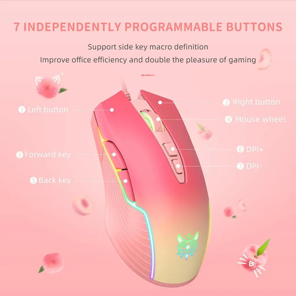 Компьютерная мышка Onikuma для ПК и ноутбука CW-93 Pro 6400 DPI 7 кнопок проводная USB с RGB подсветкой - фото 3