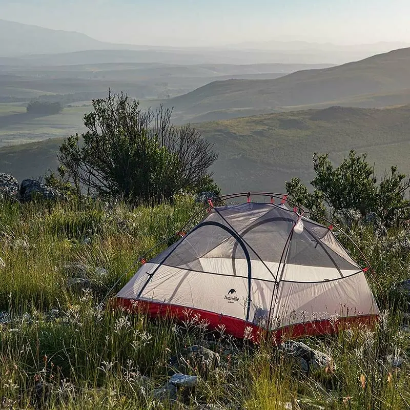 Палатка двухместная Star-River 2 Updated Naturehike (NH17T012-T) с футпринтом - серо-красная, Серый - фото 7