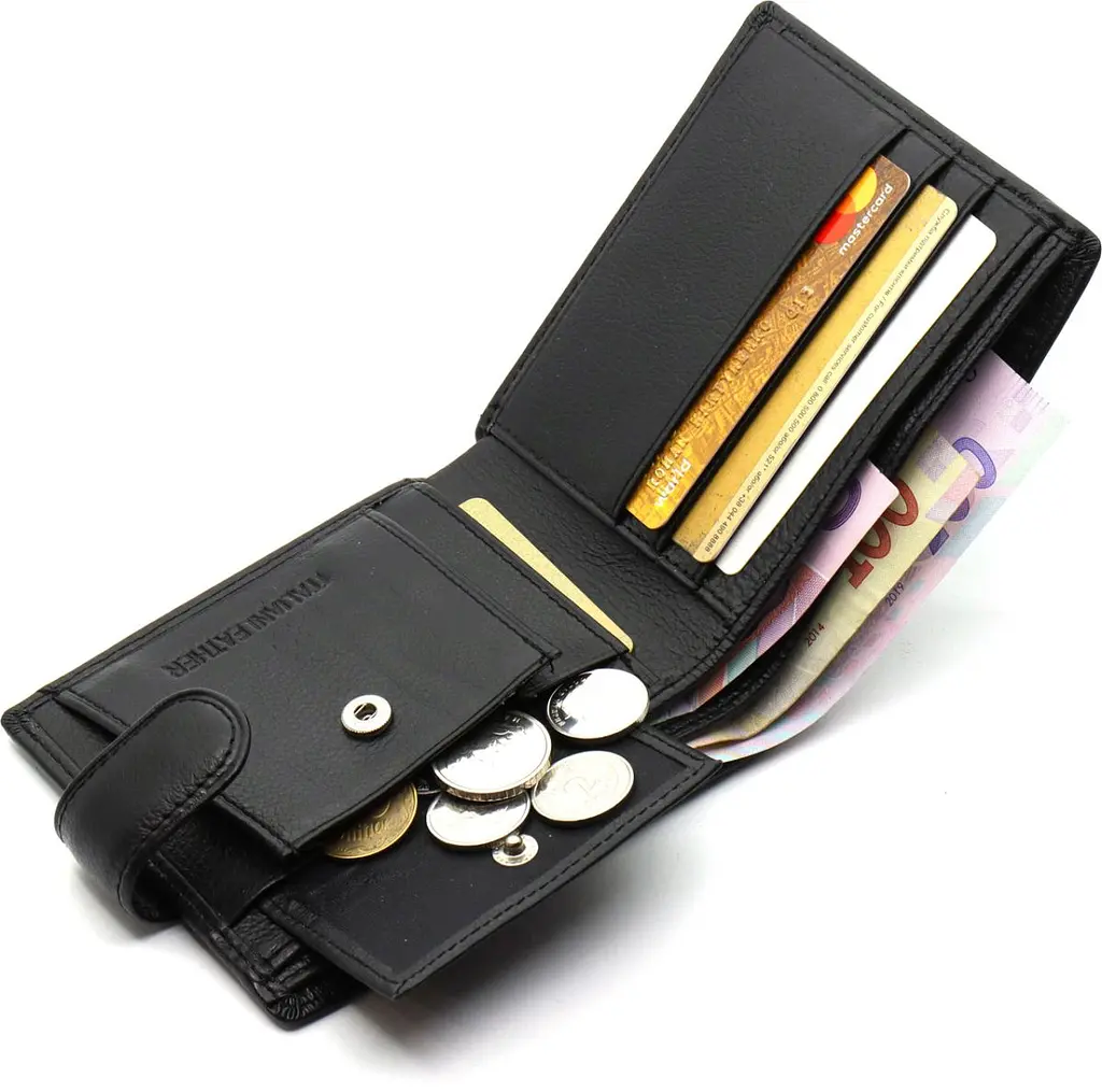 Шкіряне чоловіче портмоне на кнопці ST Leather ST-104-1 чорне 9,5 см - фото 7