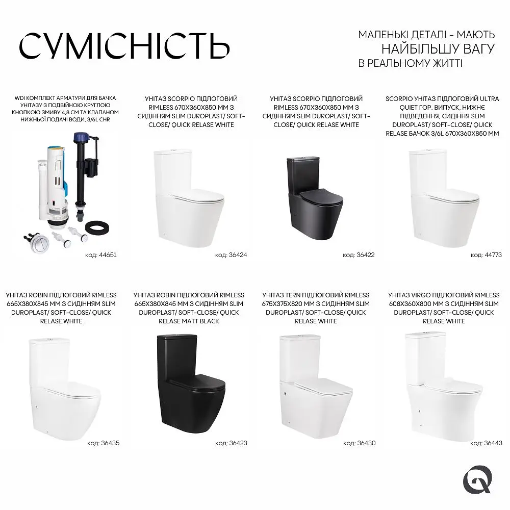 Комплект арматури для бачка унітазу Qtap WDI з подвійною круглою кнопкою змиву 4,8 см та клапаном нижньої подачі води, 3/6L CHR - фото 5