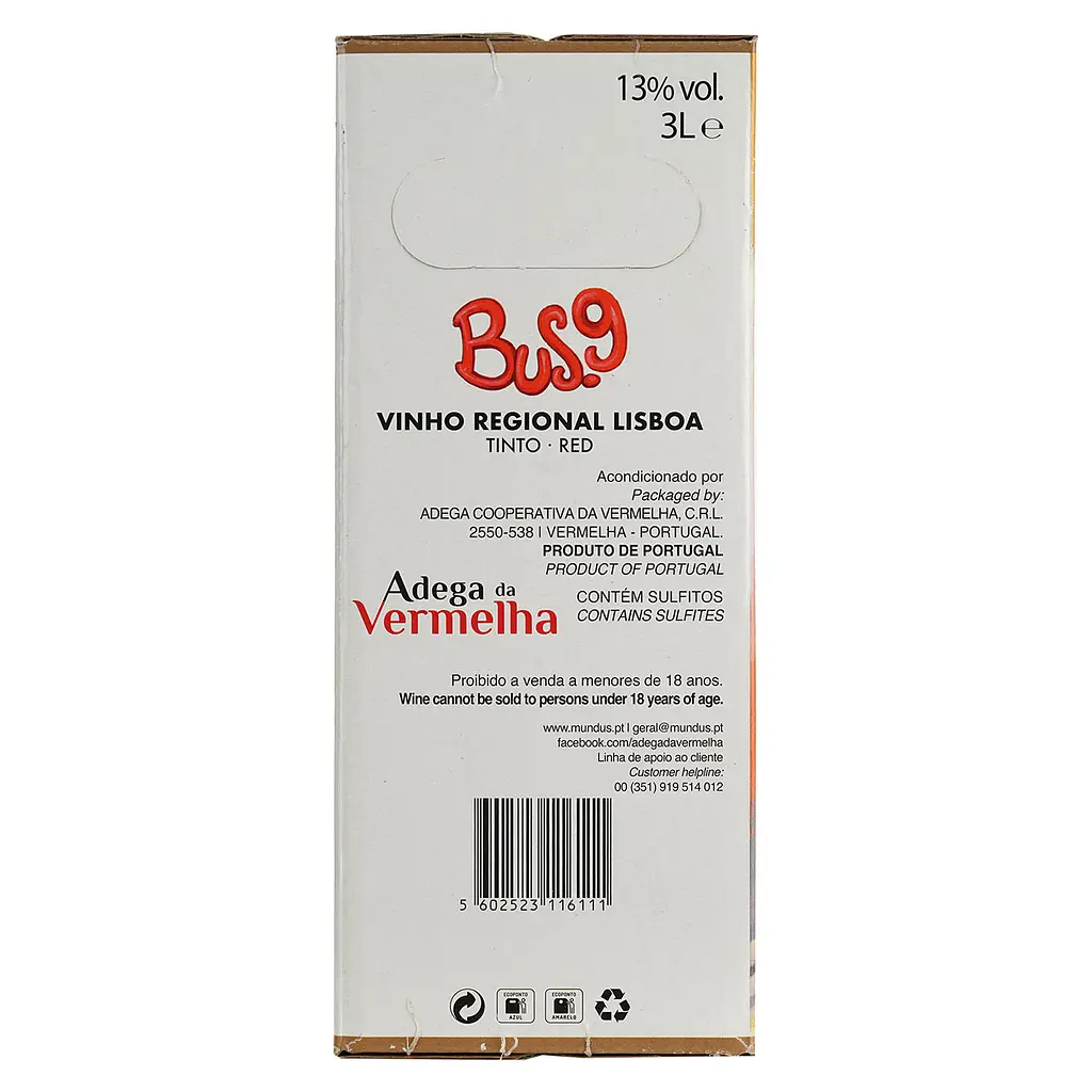 Вино Bus.9 Vinho Regional Lisboa Syran-Aragonez, красное, сухое, 3 л - фото 3