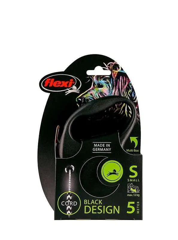 Повідець-рулетка Flexi Black Design S для собак дрібних і середніх порід трос 5 м до 12 кг - фото 2