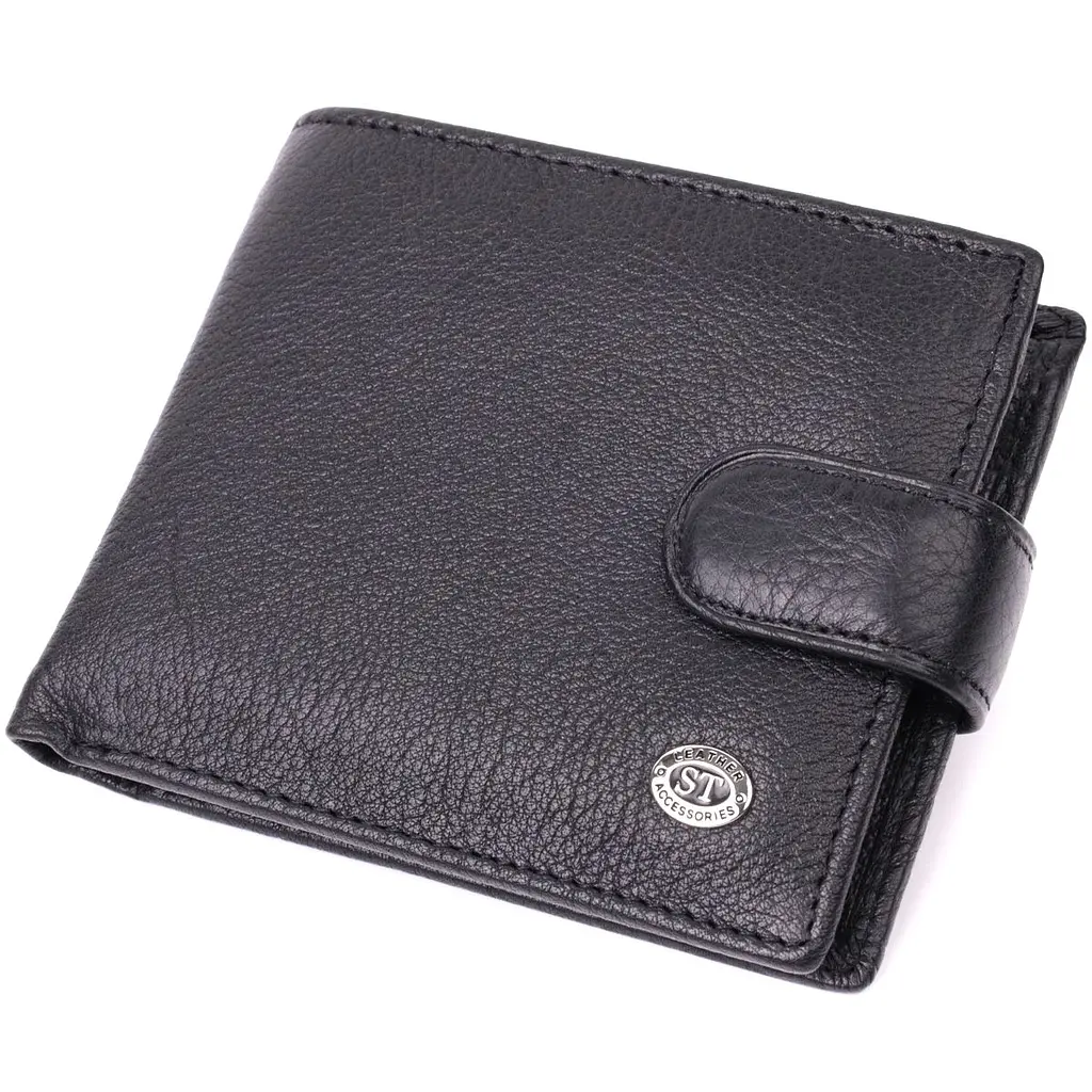 Чоловічий гаманець середнього розміру з натуральної шкіри ST Leather 22484 чорний - фото 4