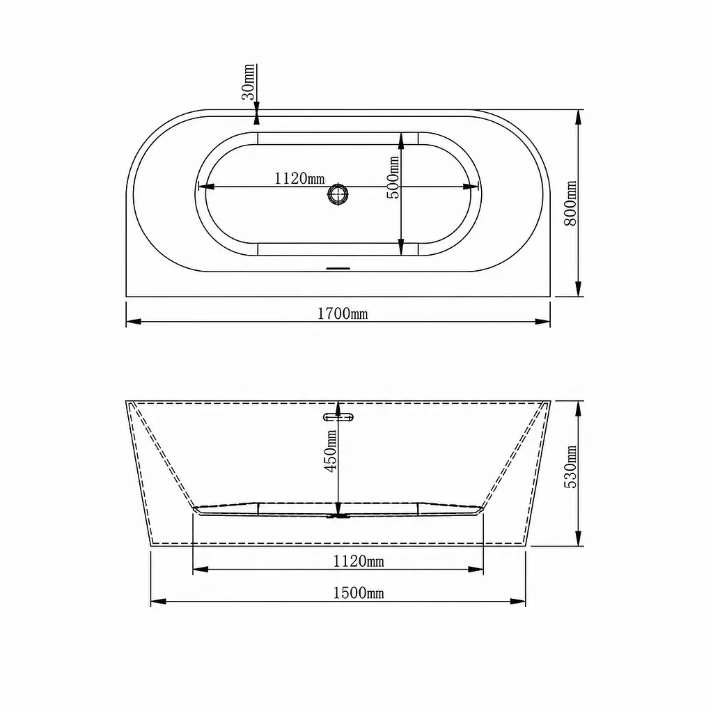 Пристінна акрилова ванна VBI Cavallino 170x80, біла VBI-071417 - фото 2