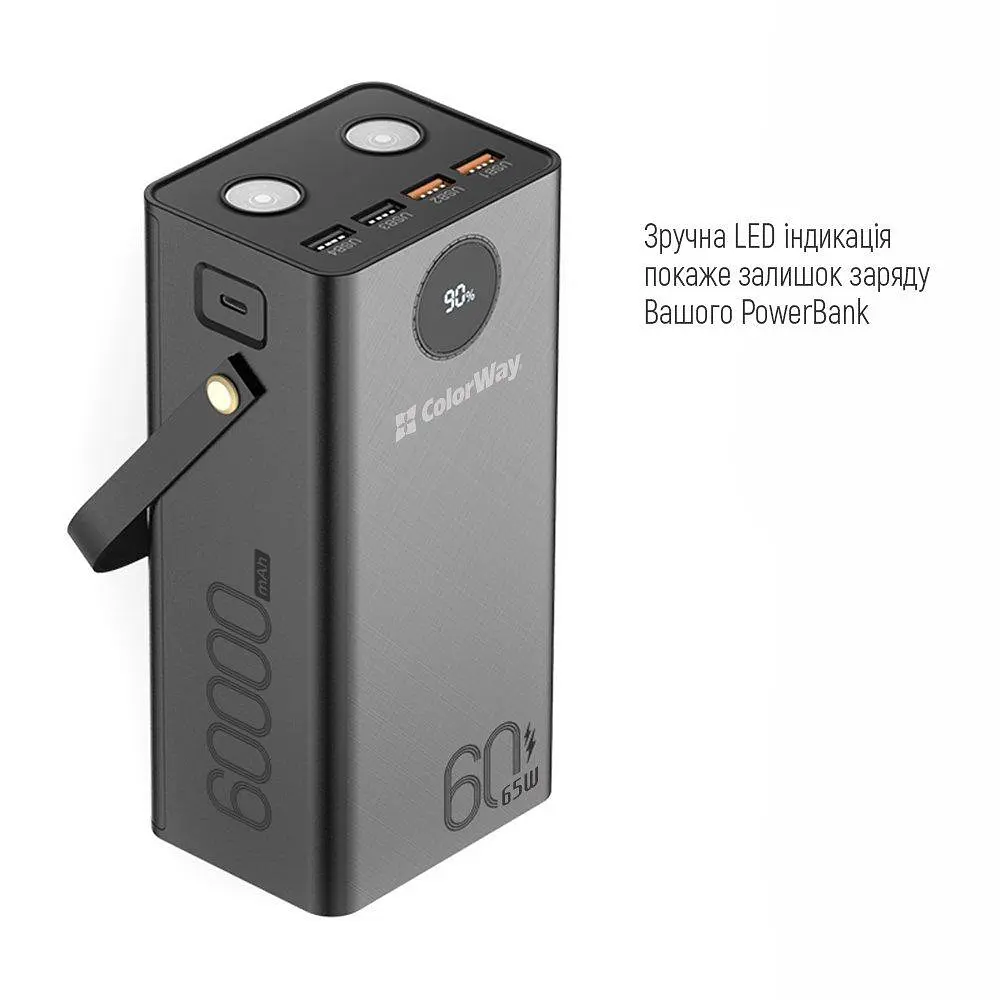 Внешний аккумулятор портативная батарея 60000 mAh ColorWay 65 Вт 4xUSB черная - фото 2