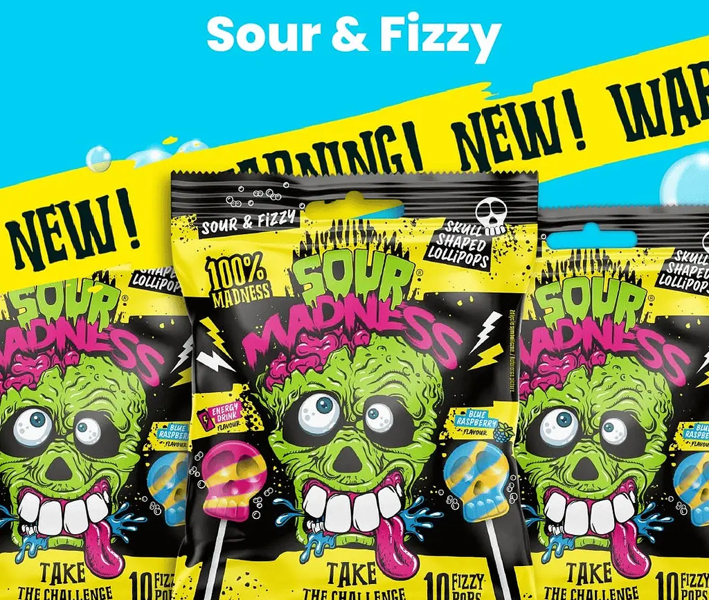 Кислі льодяники на паличці Sour Madness Energy Drink and Blue Raspberry 90г - фото 3