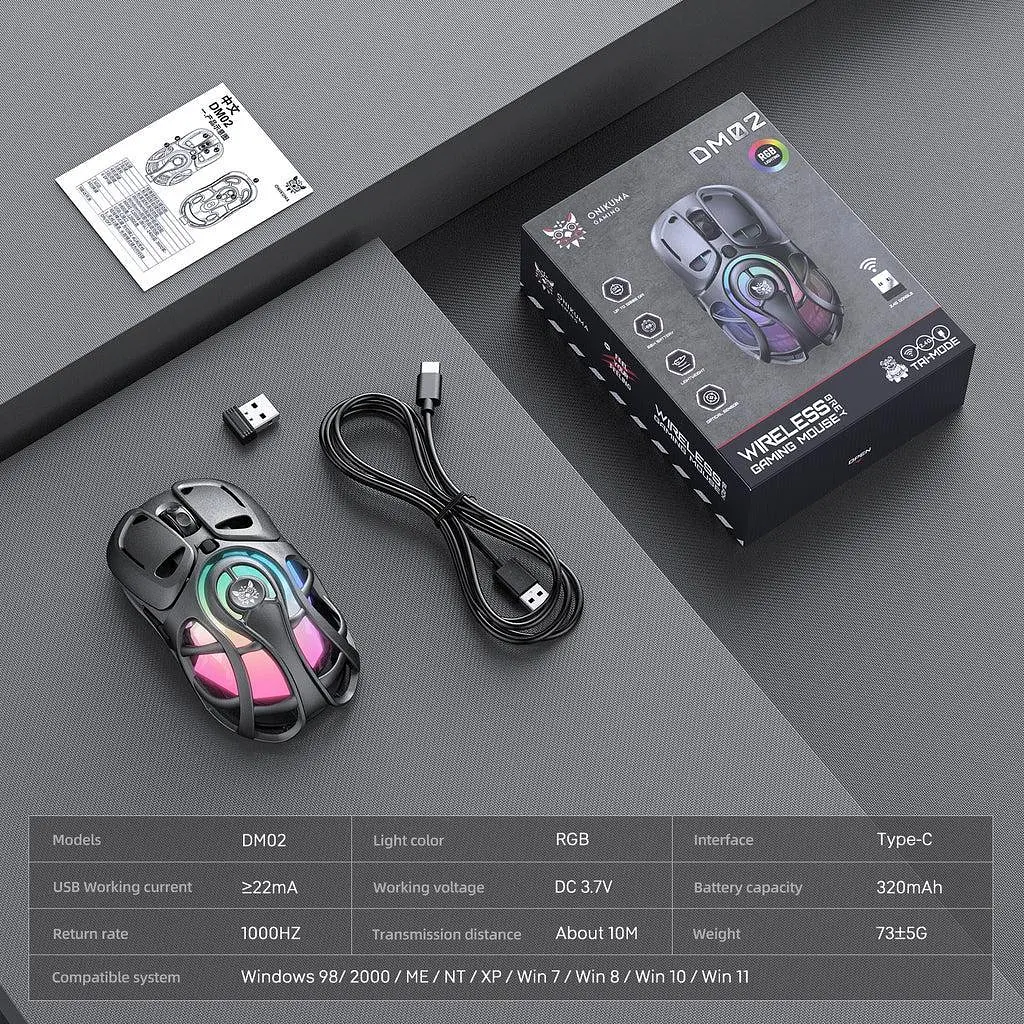 Компьютерная мышка Onikuma беспроводная игровая DM-02 Pro с 3 режимами подключения Bluetooth/2.4G/Type-C аккумуляторная RGB подсветка для ПК - фото 8