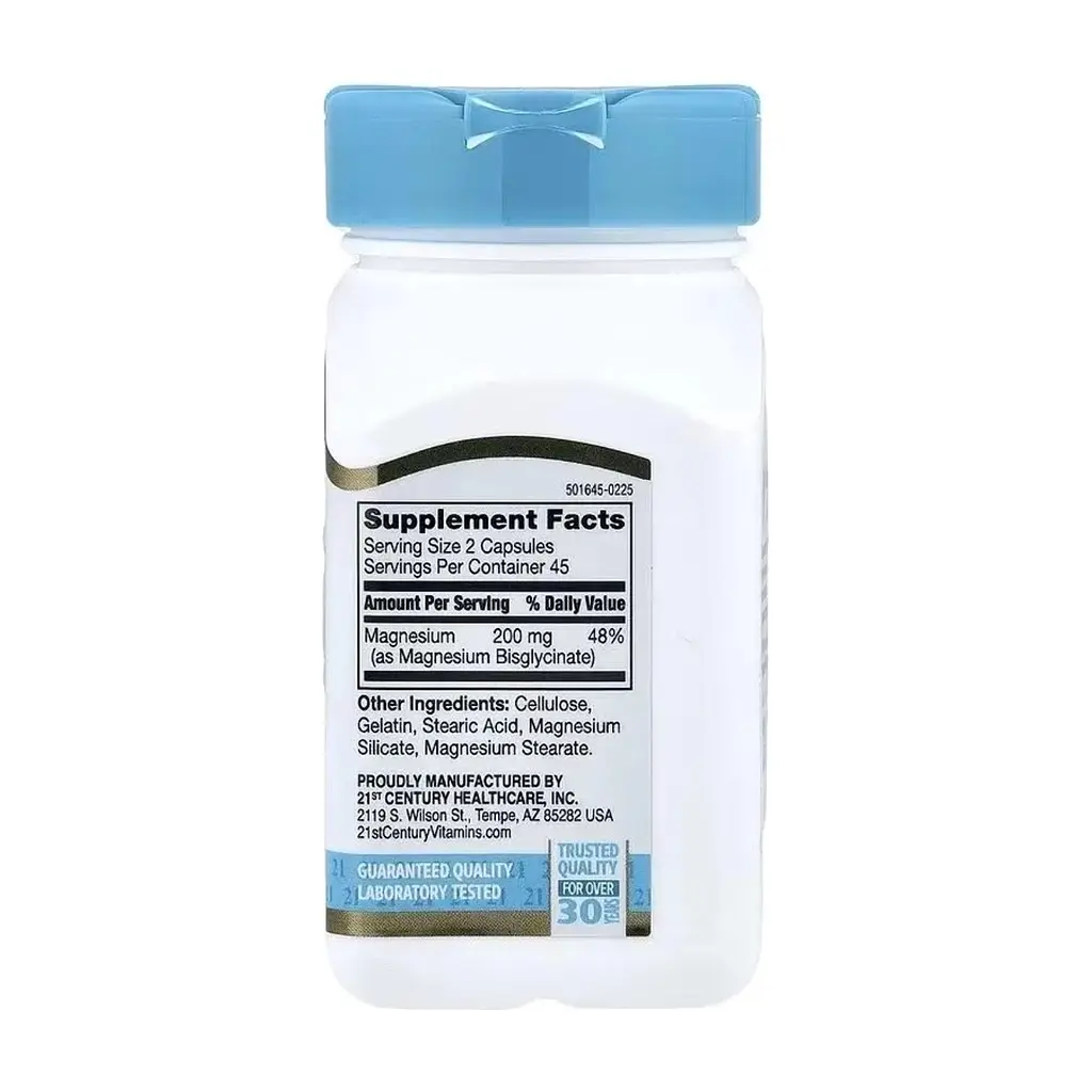Вітамінно-мінеральний комплекс 21st Century Магній гліцинат, Chelated Magnesium Glycinate, 90 капсул (CEN28064) - фото 3