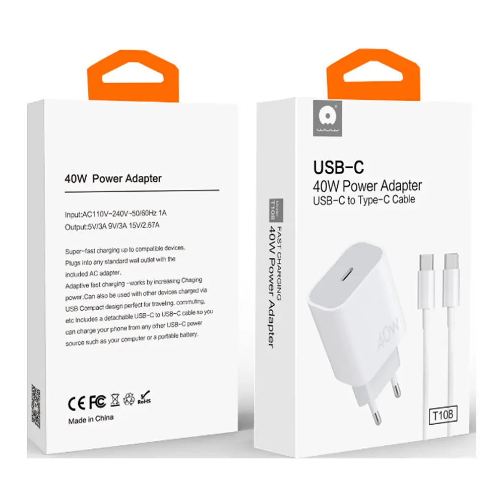 Мережевий зарядний пристрій з кабелем WUW-T108 PD 40W charger with C-C cable - фото 2