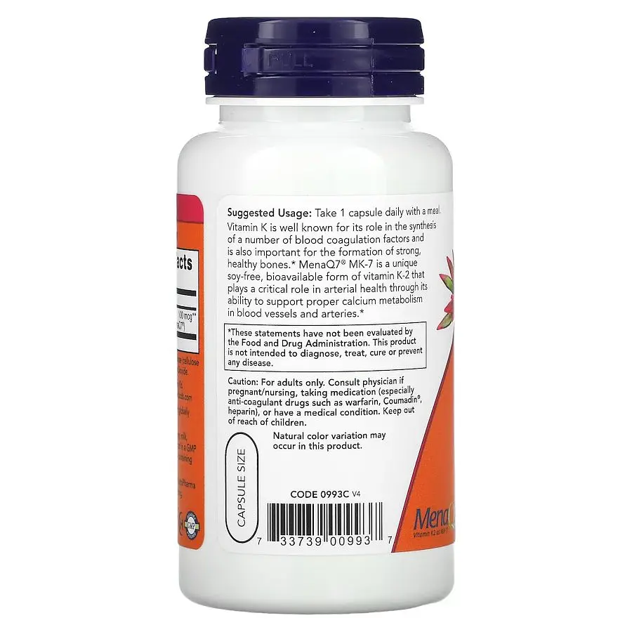 Вітаміни та мінерали NOW Vitamin K2 (MK7) 100 mcg, 120 вегакапсул - фото 3