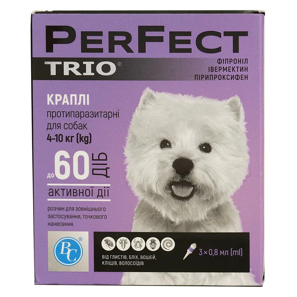 Капли для собак Ветсинтез PerFect Trio 4-10 кг 0.8 мл 3 шт. - фото 2