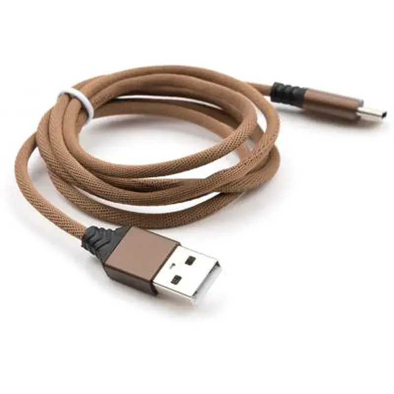 Дата кабель USB 2.0 AM to USB-C 1.0m nylon brown Vinga (VCPDCTCNB21BR) - фото 3