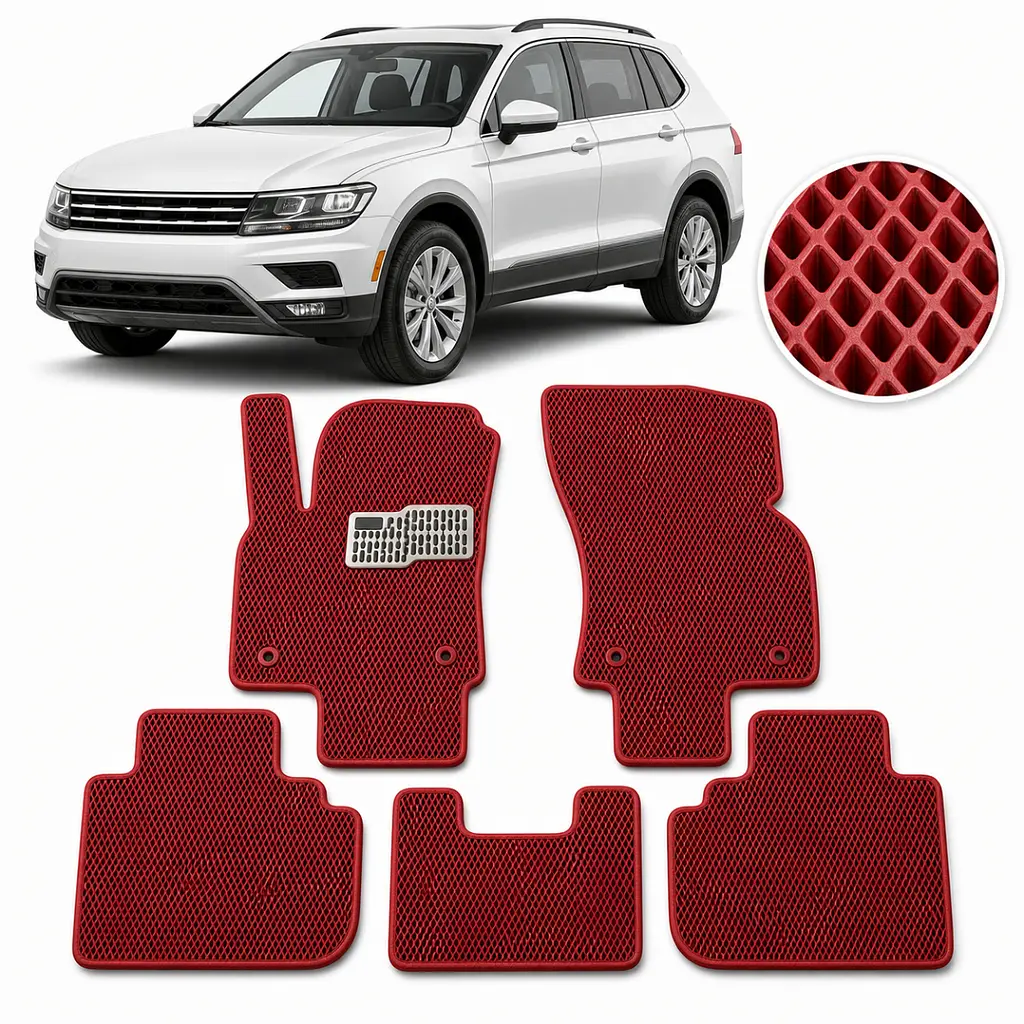Килимки в салон EVA для Volkswagen Tiguan II USA Allspace 2015- з підп'ятником Червоні 5 шт