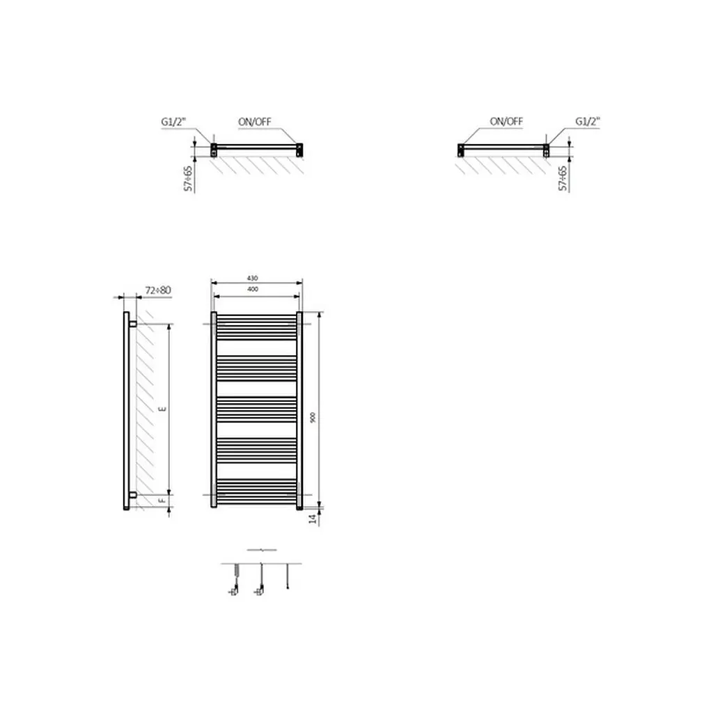 Сушарка для рушників Terma Fiona One 900х430 (WWFIE090043K9M5E8U) - фото 3