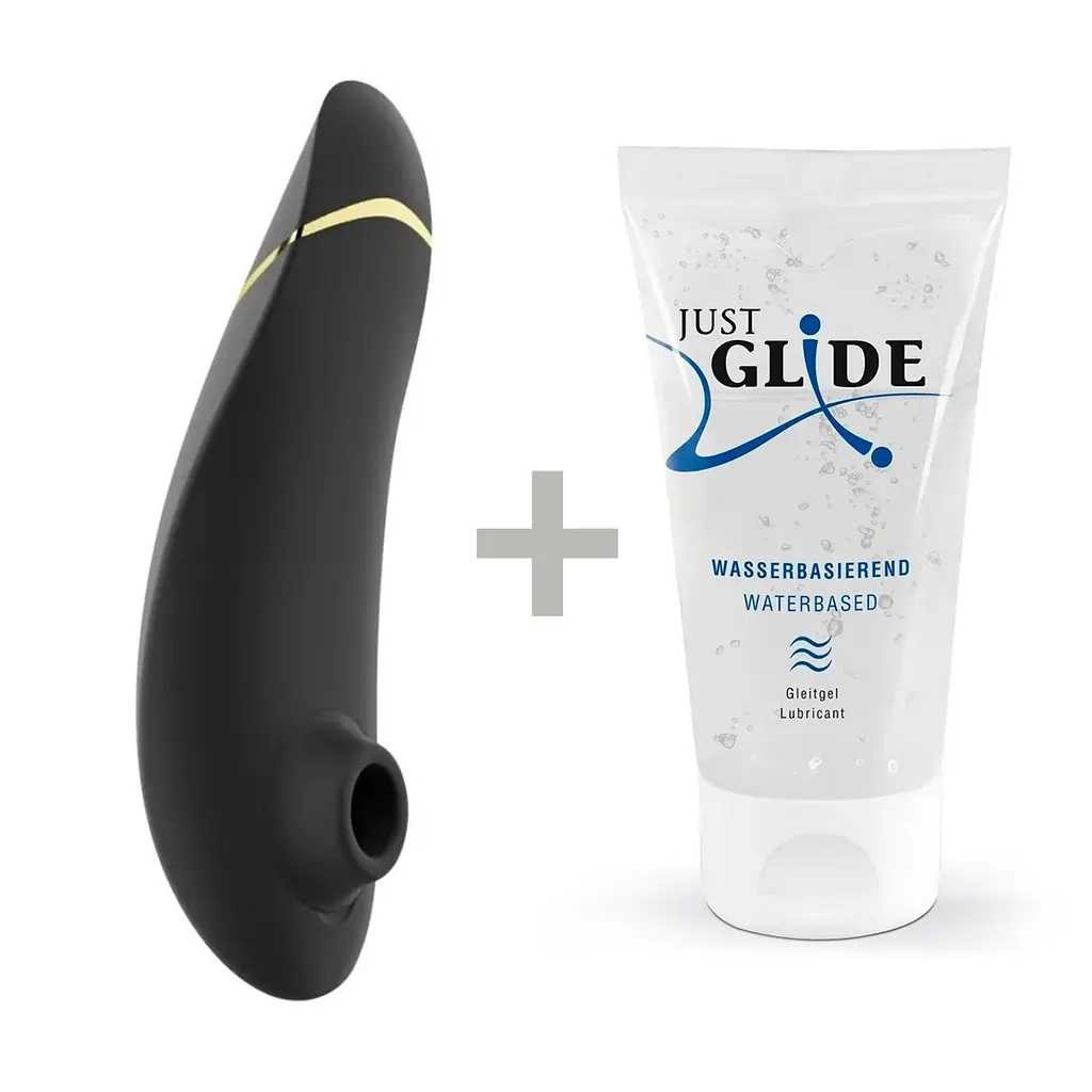 Лубрикант Womanizer Premium 2 + 50 мл - Инновационный клиторальный вакуумный стимулятор, 15х3.5 см чёрный