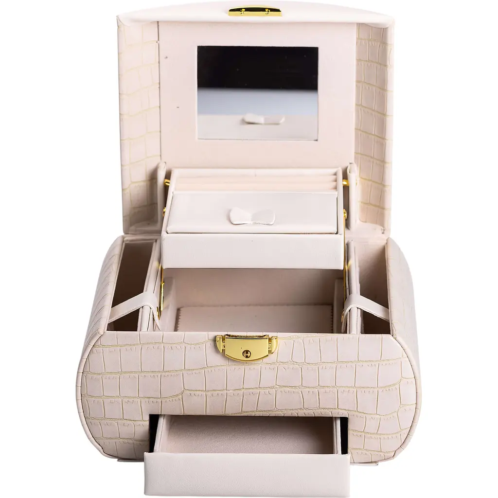 Кейс-органайзер Yiwu для украшений с защелкой 24x17x18 см бежевый HP-5-21BE - фото 4