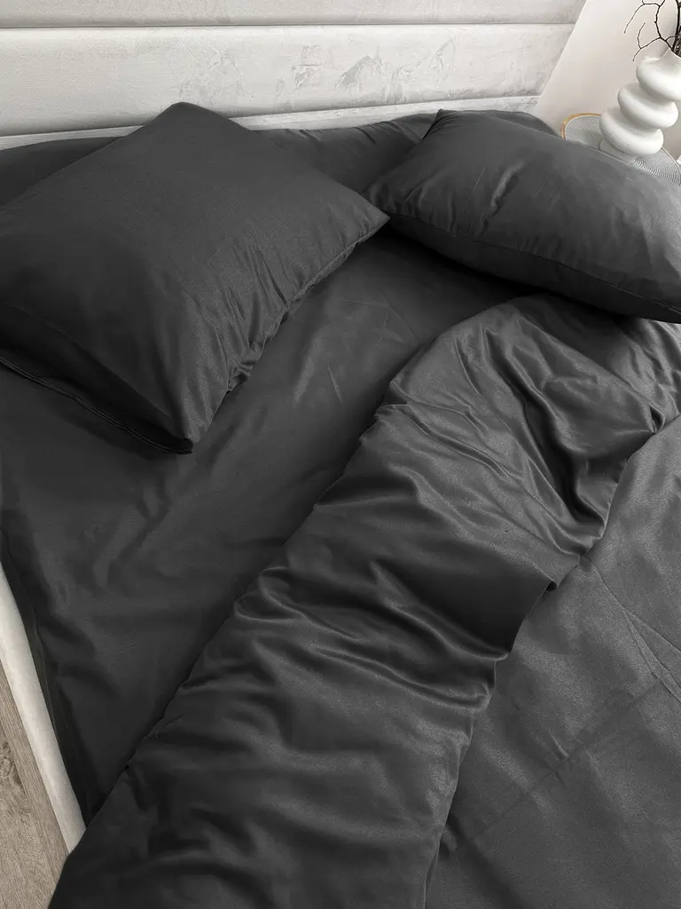 Комплект постільної білизни Ecotton двоспальний 180х215 см однотонний чорний Black (25187/2.0) - фото 2