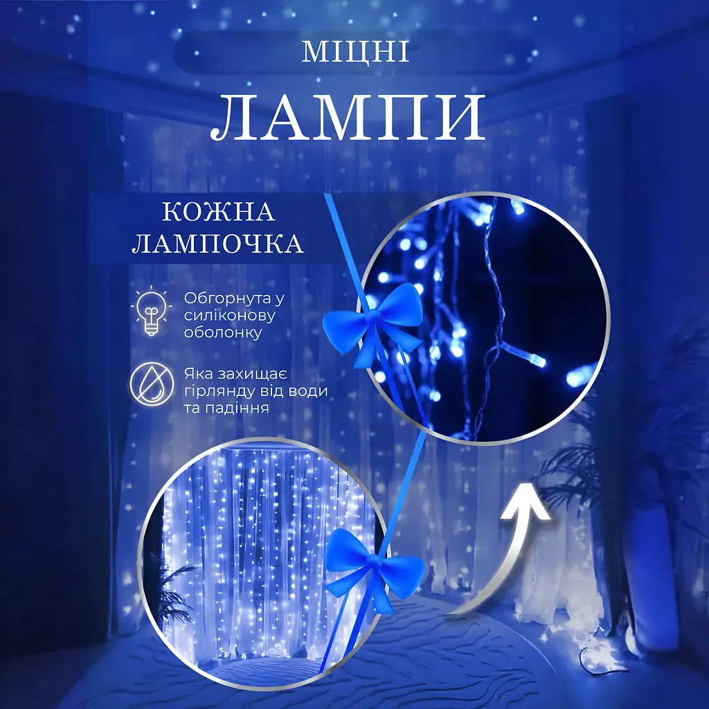 Гирлянда-штора GarlandoPro светодиодная 144 LED размер 3x2 м, синий (ZWM2320LEDBL) - фото 4