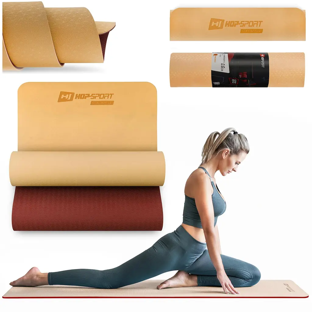 Килимок для фітнесу Hop-Sport TPE HS-T006GM 0.6 см помаранчево-червоний - фото 7