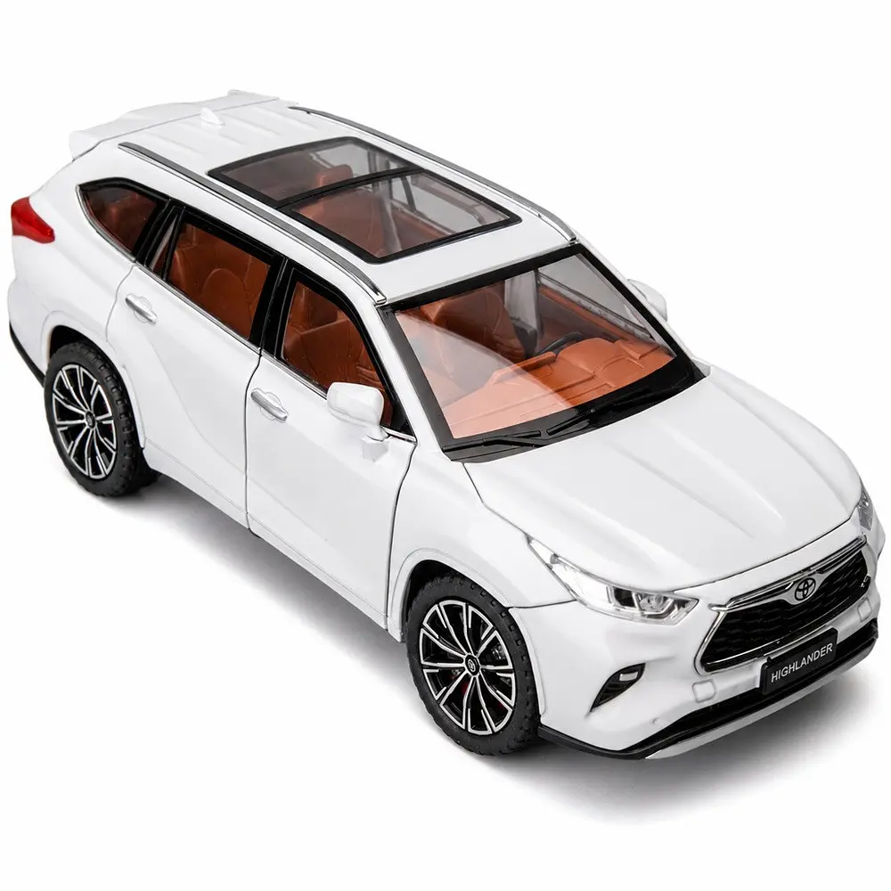 Колекційна машинка Toyota Highlander Hybrid 1:24 металева, інерційний джип зі світлом і звуком, відкривні двері