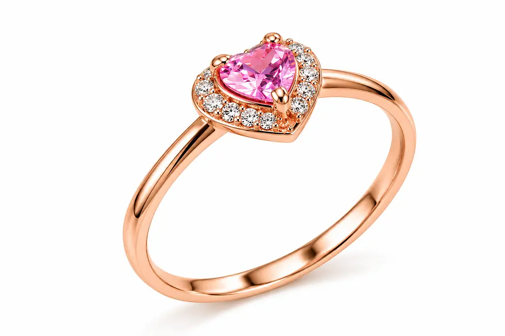 Жіноча золота каблучка Jewellery Continent "Рожеве серце" з фіанітами 14.5 (К-0923) - фото 4