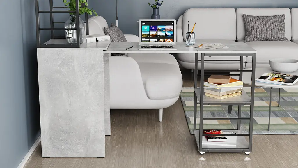 Стіл-тумба трансформер Смарт 3/1 з етажеркою Ferrum-decor 1430x1450x500 Чорний метал ДСП Бетон 16 мм (FRD-105115) - фото 11