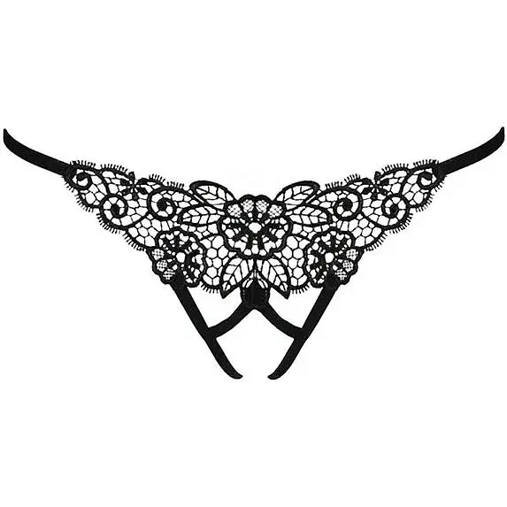 Трусики мереживні з доступом Passion Exclusive Violante Thong Black S/M - фото 5
