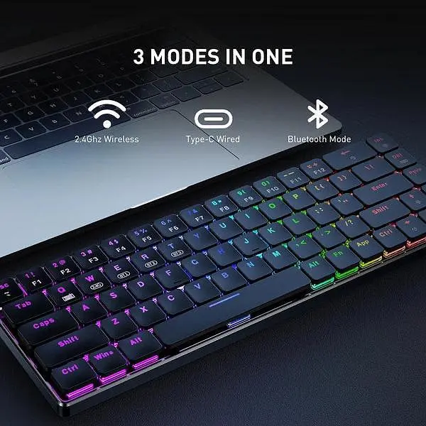 Клавіатура Onikuma бездротова G-19 з RGB підсвіткою та Bluetooth для ПК та ноутбуку Чорний - фото 3