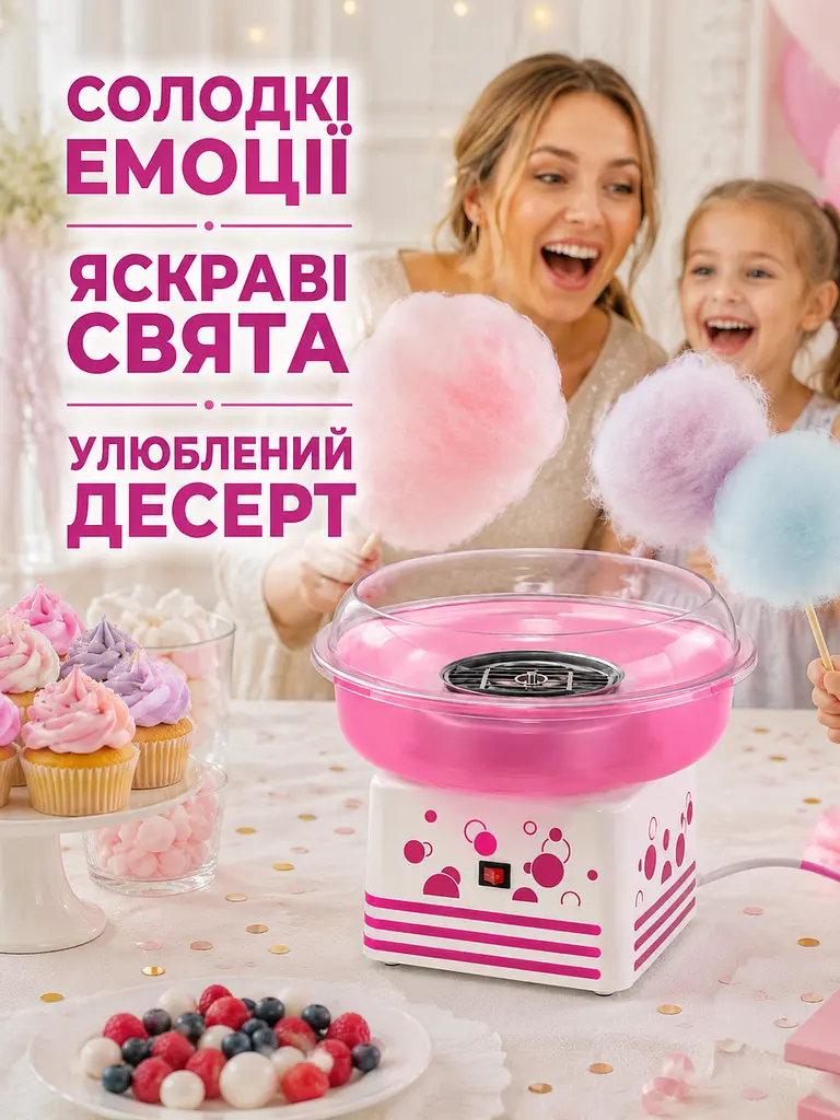 Апарат для приготування солодкої вати домашній для свят рожевий (49676176) - фото 9