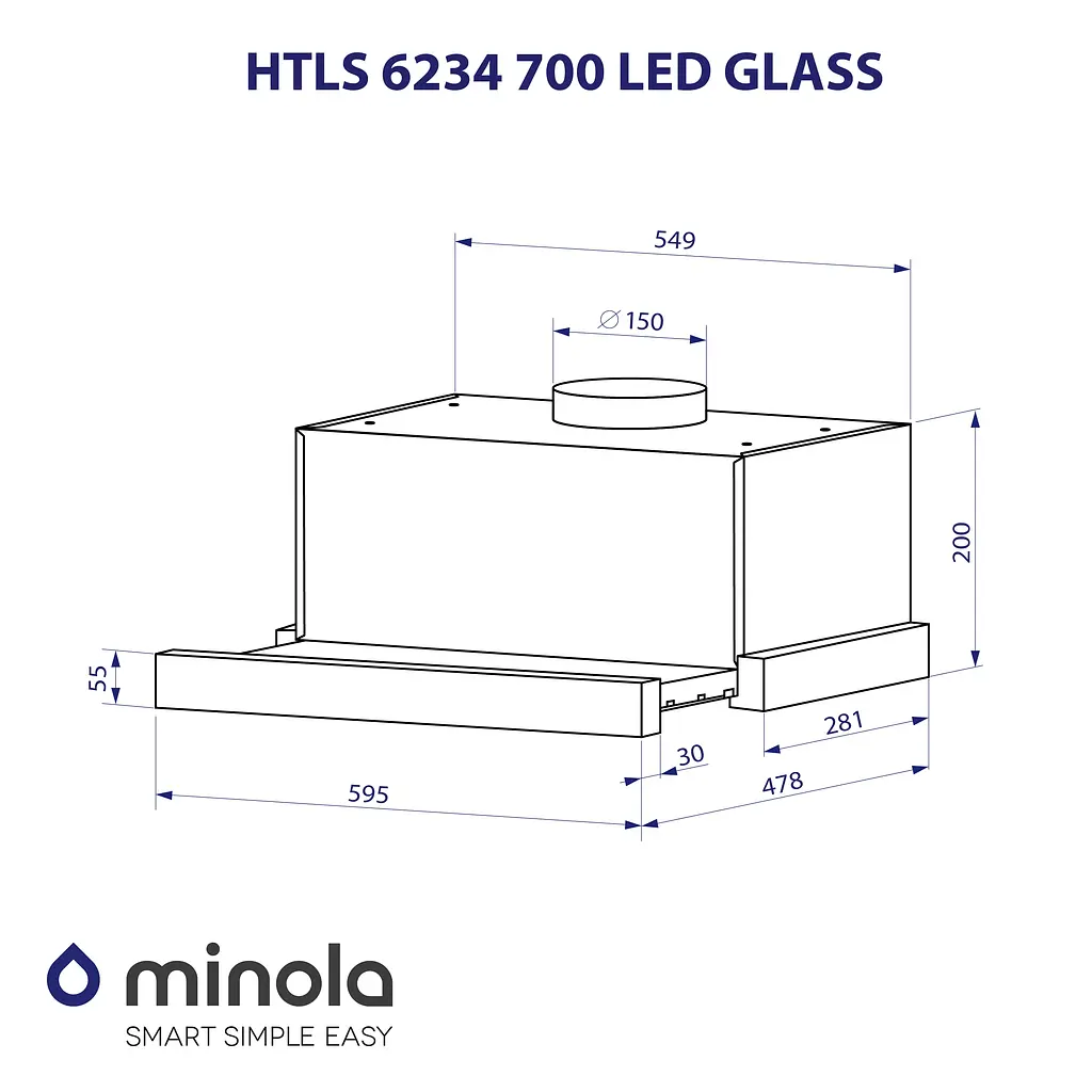Витяжка телескопічна MINOLA HTLS 6234 BL 700 LED GLASS - фото 11
