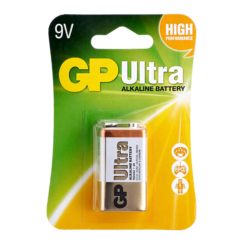 Батарейки GP ULTRA ALKALINE 9.0V 1604AU-5UE1 Лужні 6F22 1 шт. - фото 2