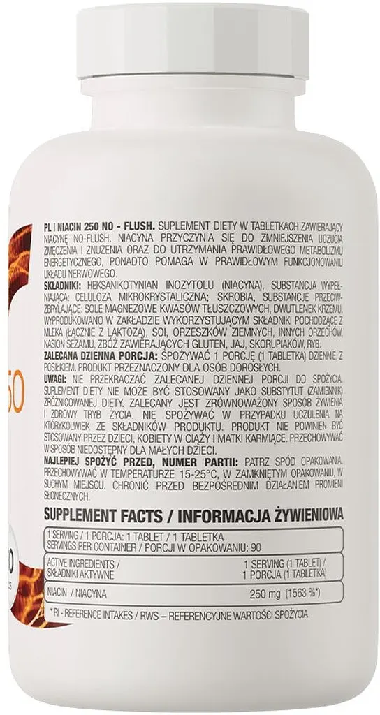 Витамин В3 OstroVit Niacin 250 No-Flush, 90 таблеток для поддержки кожи и нервной системы - фото 2