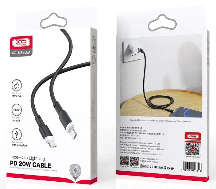 USB Кабель XO NB208A Type-C-Lightning Liquid Silicone 20W 3A 1.0m Чорний - фото 2