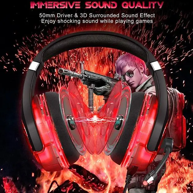 Дротова гарнітура Onikuma Gaming with LED K1 Pro, USB, 3.5mm, 2.2m, black-red - фото 7
