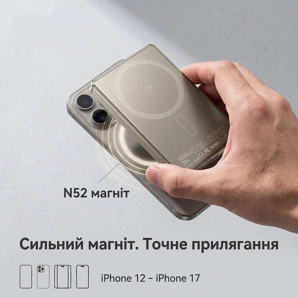 Магнітний павербанк Essager з бездротовою зарядкою 15 Вт та швидкою PD 20 Вт на 5000 мАг - фото 6