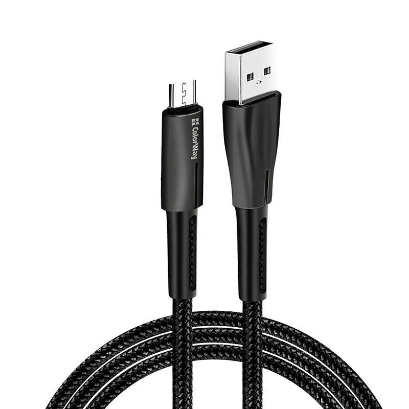 Кабель ColorWay USB - micro USB (M/M), Zinc Alloy + Led, 2.4 А, 1 м, Чорний (CW-CBUM035-BK) - фото 2