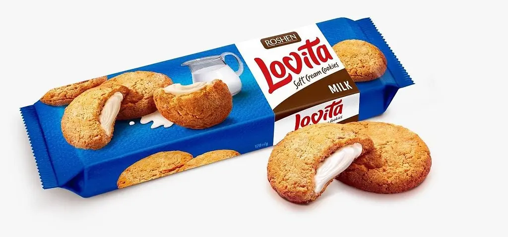 Упаковка здобного печива ROSHEN Lovita Soft Cream Cookies milk 127 г х 16 шт - фото 2
