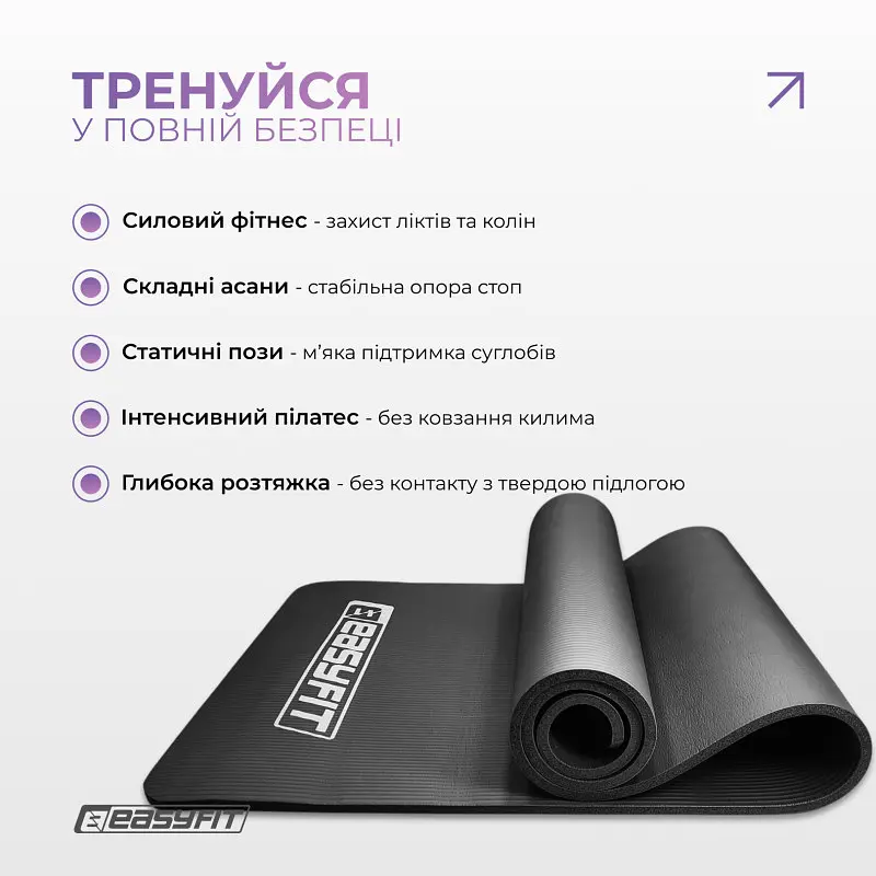 Килимок для фітнесу та йоги EasyFit NBR 10 мм Чорний - фото 5