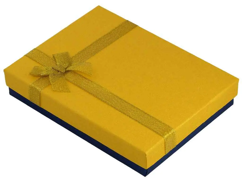 Коробка подарункова XUPING жовто-блакитна з бантом Універсальна 12х16см, h= 3см (203221) - фото 3