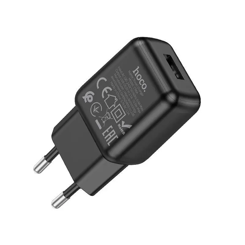 Зарядний блок - адаптер мережевий HOCO single port charger C96A 1USB 2.1A чорний - фото 2