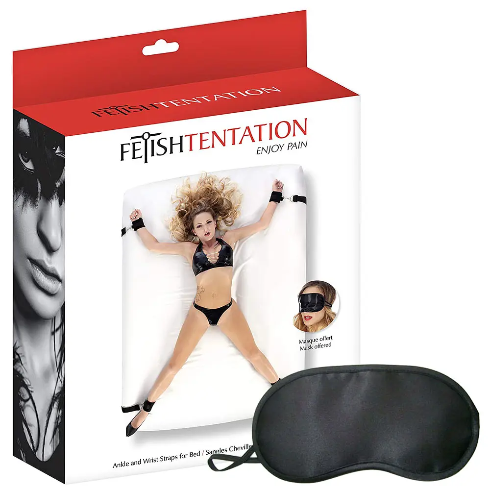 Обмежувальний ремінь для рук і ніг для ліжка з маскою для очей Fetish Tentation чорний - фото 6