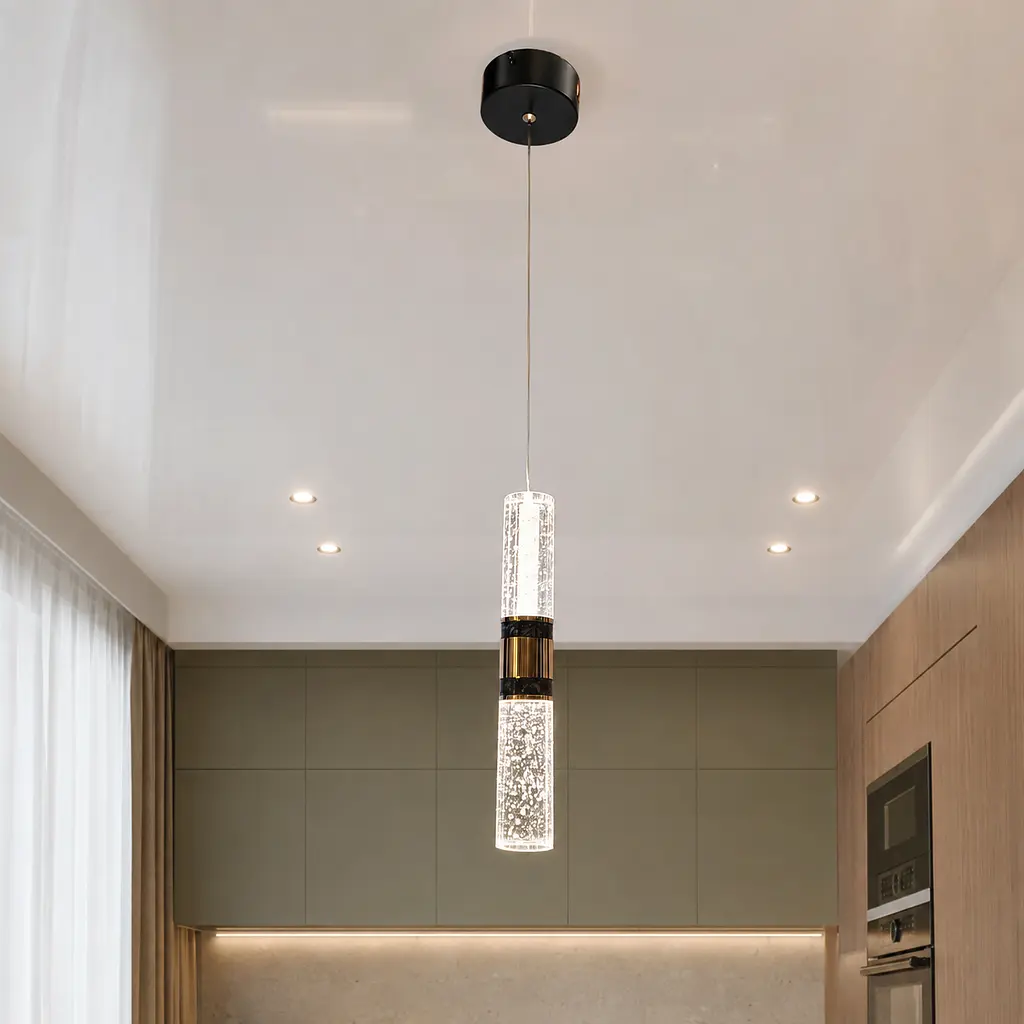 Чорно-золотий LED підвіс з пухирцевим склом Artlight 2338/1GD+BK для кухні та барної зони - фото 2