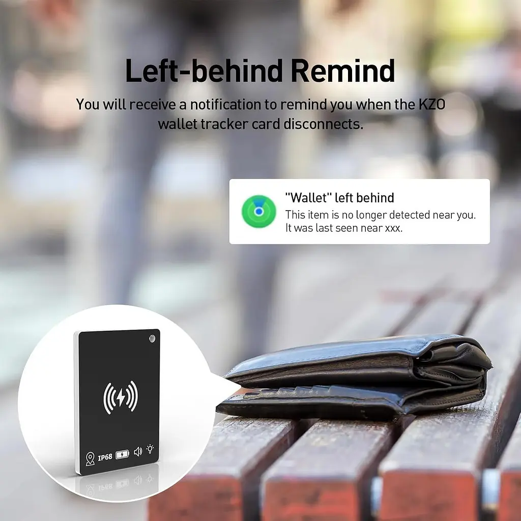 Карта-трекер KZO для гаманця, перезарядна, сумісна з Apple Find My, водостійка IP68, чорна - фото 3